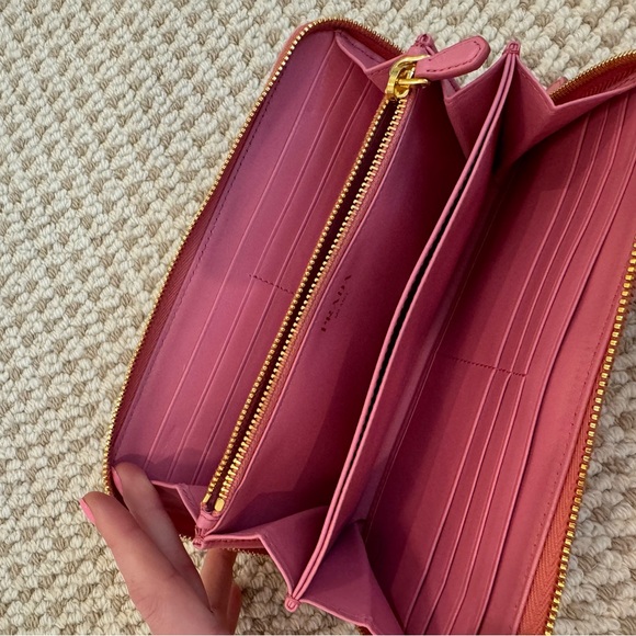 Prada Saffiano Leather Zip Around Long Wallet - Pink - Picture 3 of 8